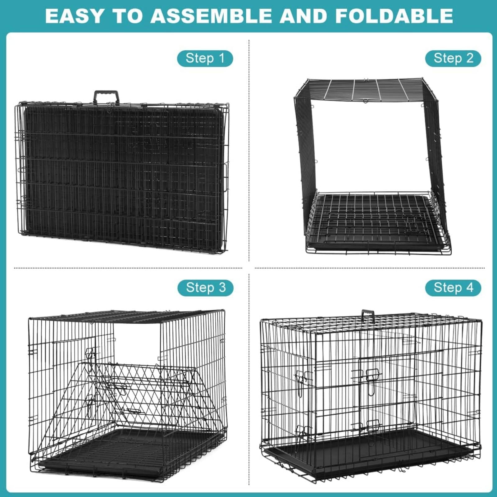 NiamVelo 48 inch Large Dog Crate  Dog Cage Dog Kennel， Folding Metal Wire Pet Crate with Handle and Plastic Tray， IndoorandOutdoor， Black XXL
