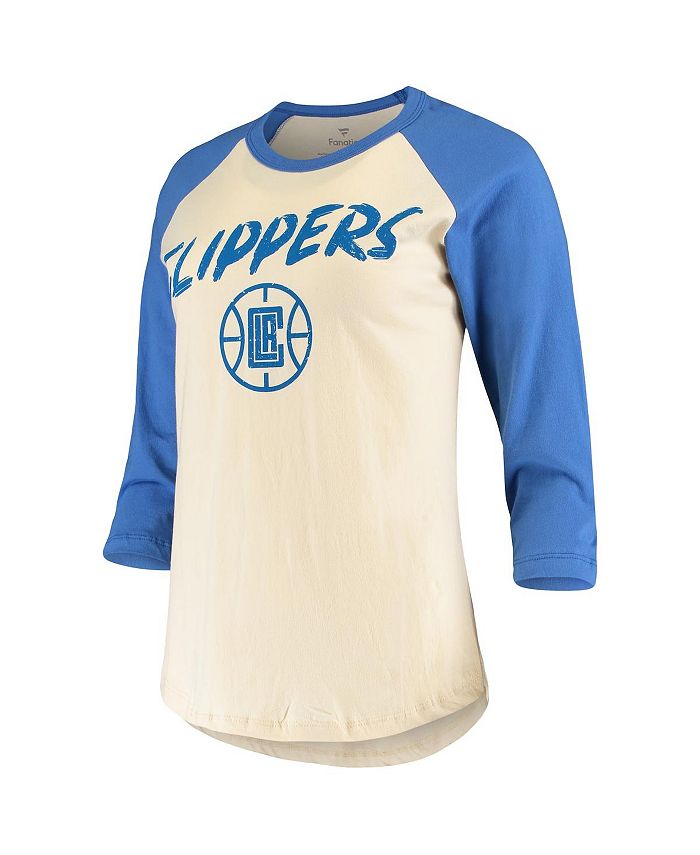 Women's Kawhi Leonard Cream LA Clippers Raglan Three-Fourth Sleeve T-shirt