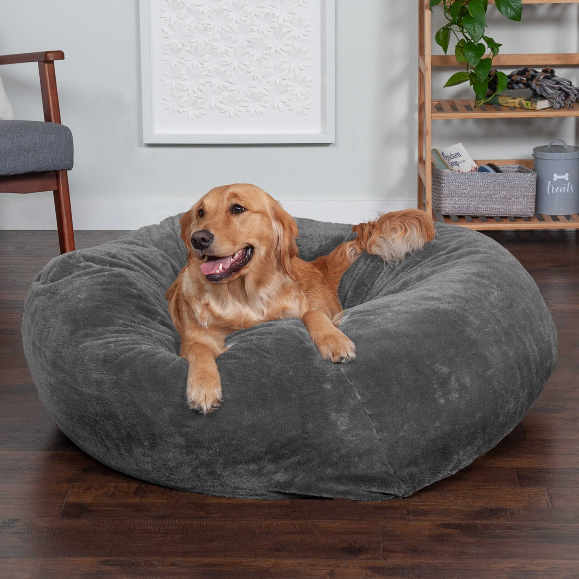 FurHaven Pet Dog Bed | Round Plush Ball Pet Bed for Dogs and Cats， Gray Mist， Extra Large
