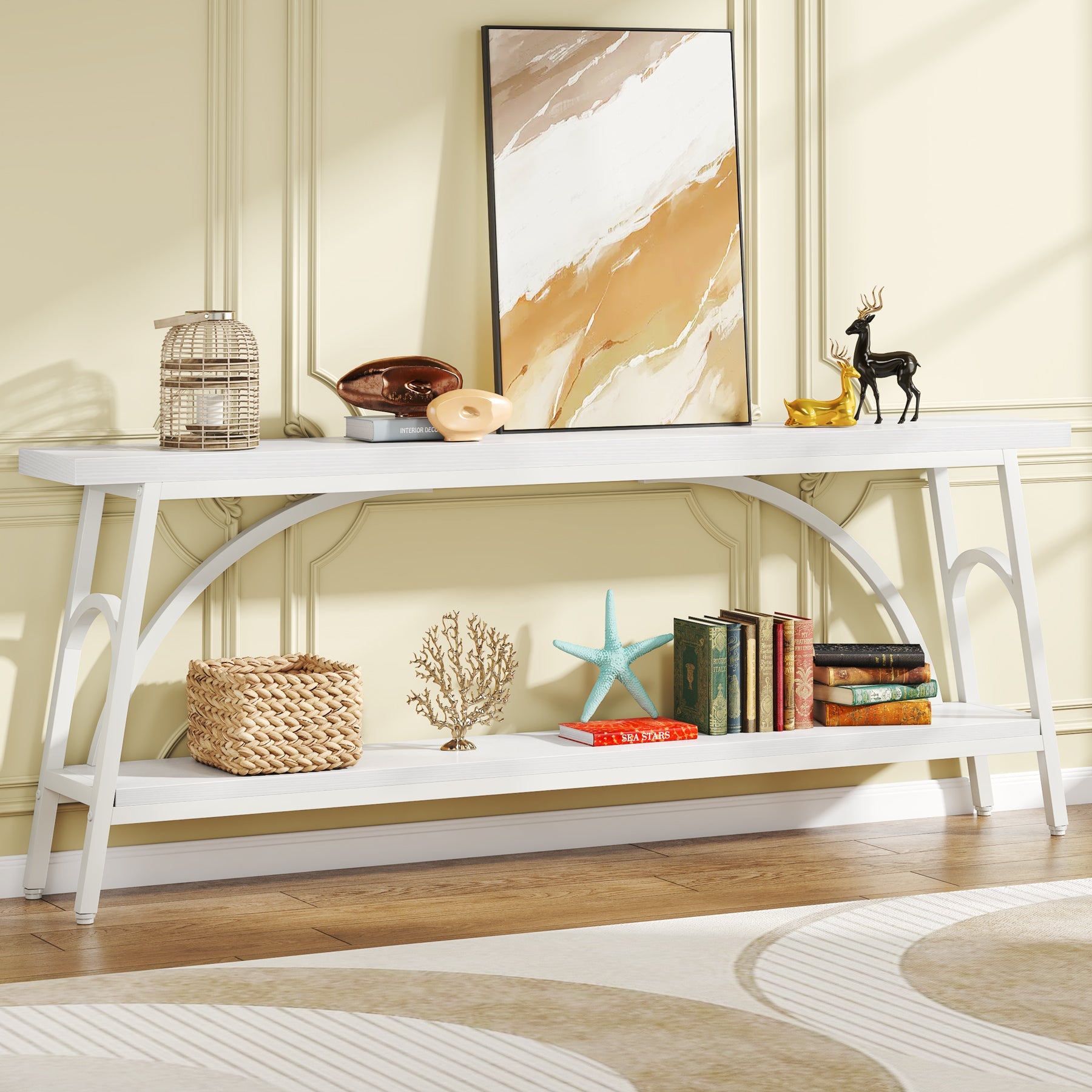 2-Tier Console Table, 70.8” Sofa Table Hallway Table with Open Shelves