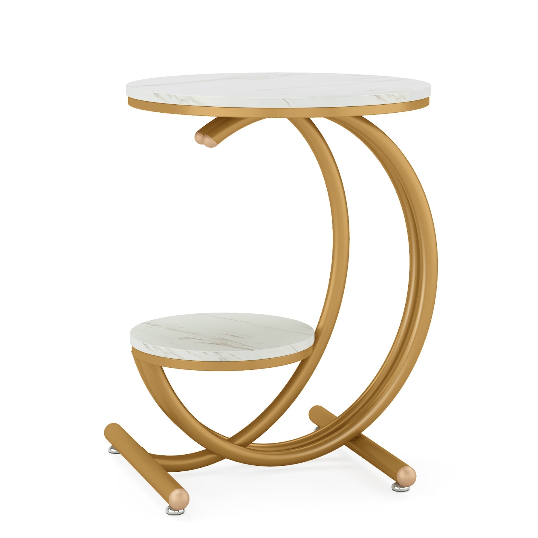 2-Tier End Table, Small Accent Side Table with C-Shaped Frame