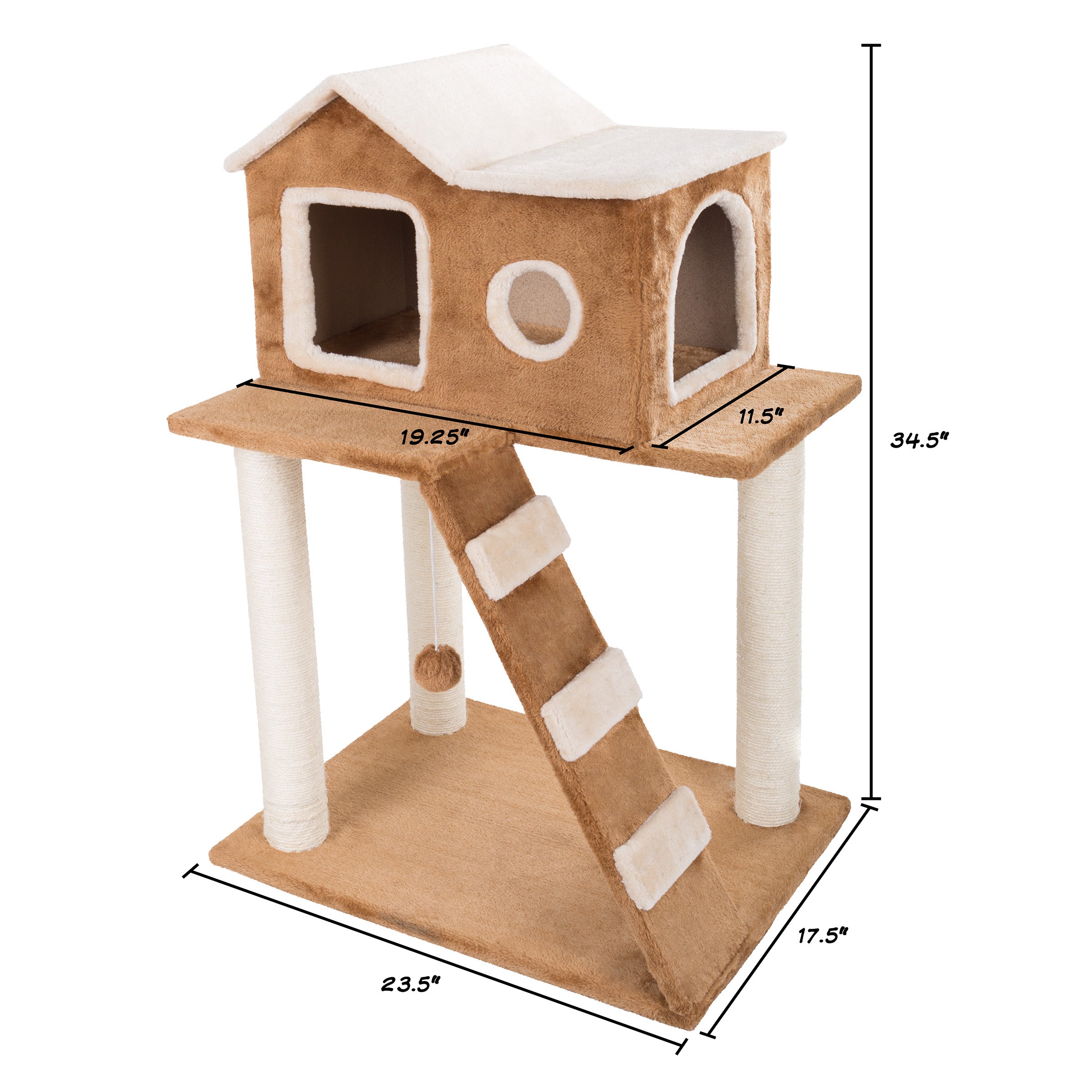 3-Tier Cat Tower - Napping Perches Cat Condo with Ladder 3 Sisal Rope Scratching Posts Hanging Toy ? Cat Tree for Indoor Cats by PETMAKER (Brown)