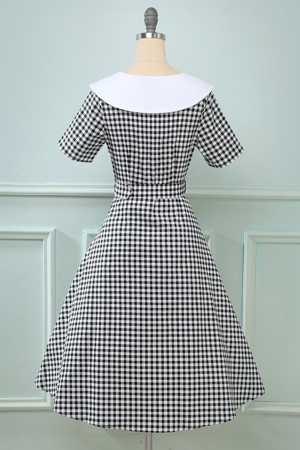 Black Plaid Flare Vintage 1950s Dress