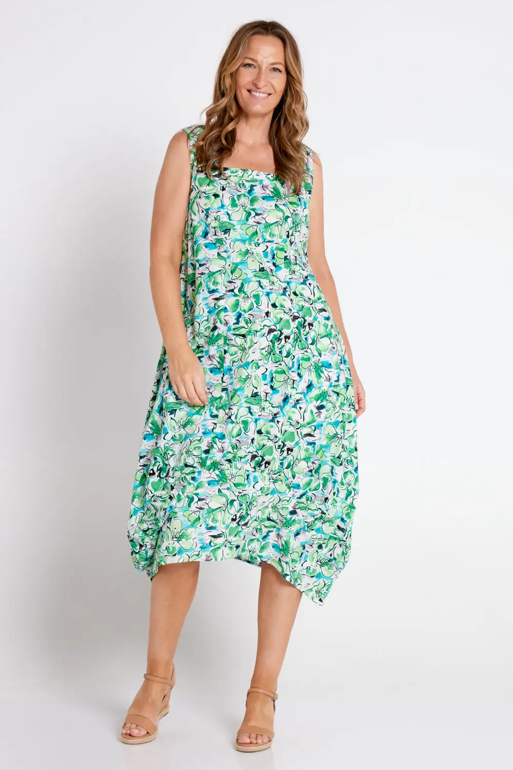Bromley Cotton Balloon Dress - Jade Floral