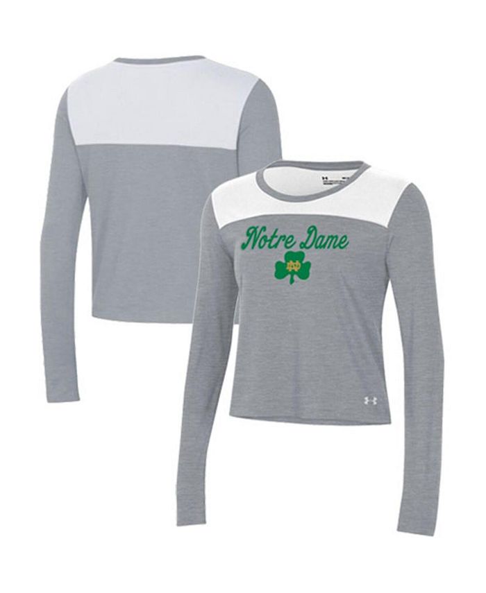 Women's White and Gray Notre Dame Fighting Irish Vault Cropped Long Sleeve T-shirt