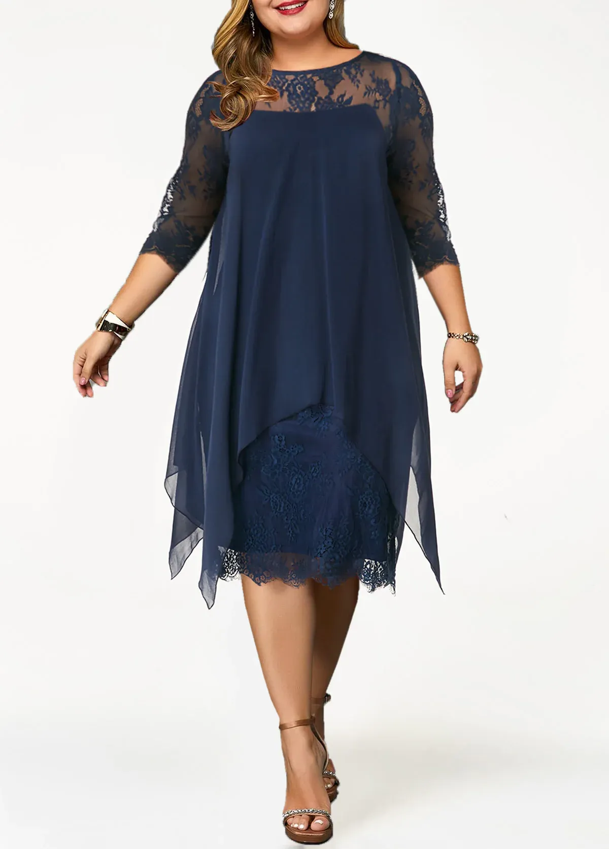 Plus Size H Shape Chiffon Overlay Lace Dress