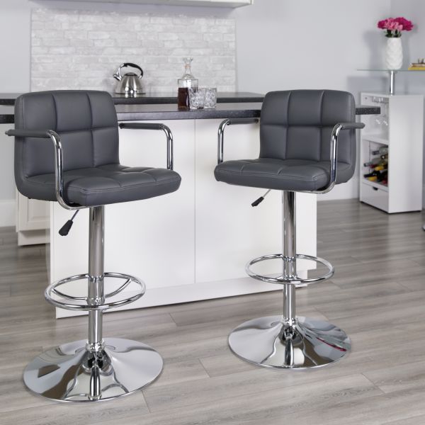 Flash Furniture Contemporary Quilted Adjustable Height Barstool with Arms