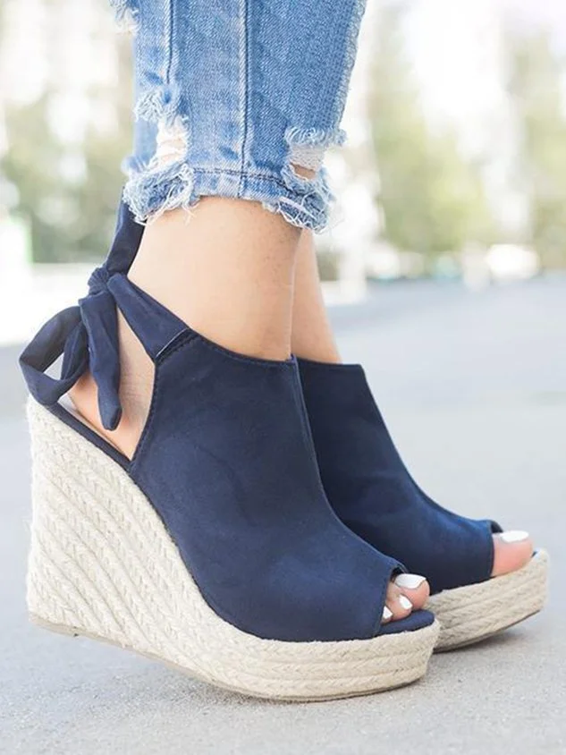 Woven Platform Wedge Fish Mouth Sandals