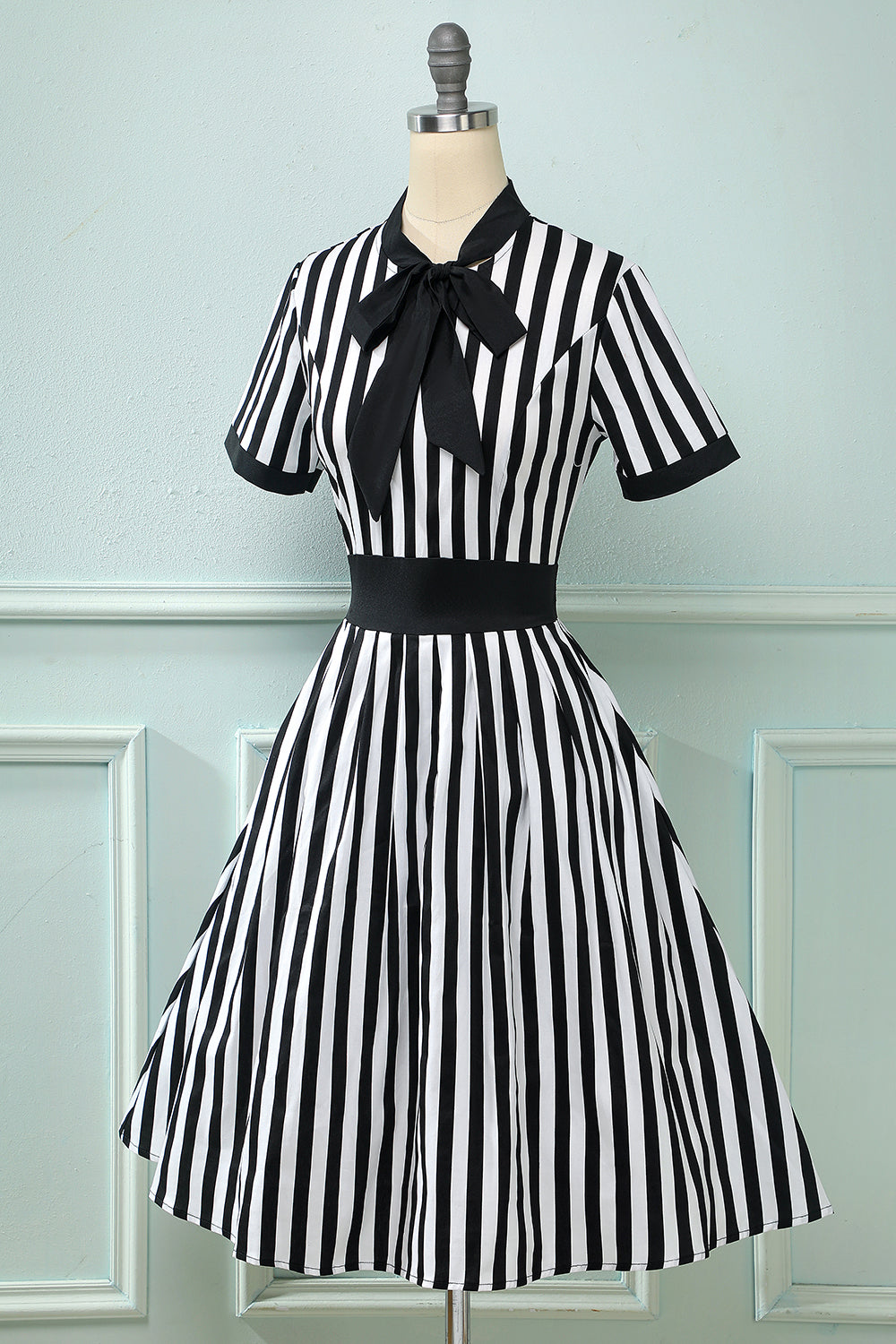 Black Striped Patchwork Vintage 1950s Dress