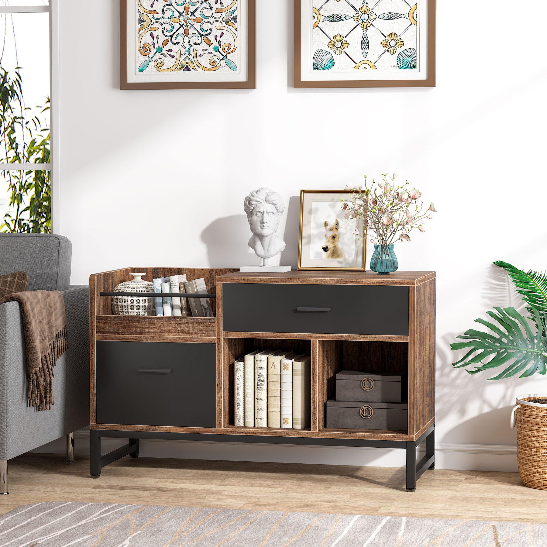 39 inch File Cabinet, Rustic Lateral Filing Cabinet with 2 Drawers