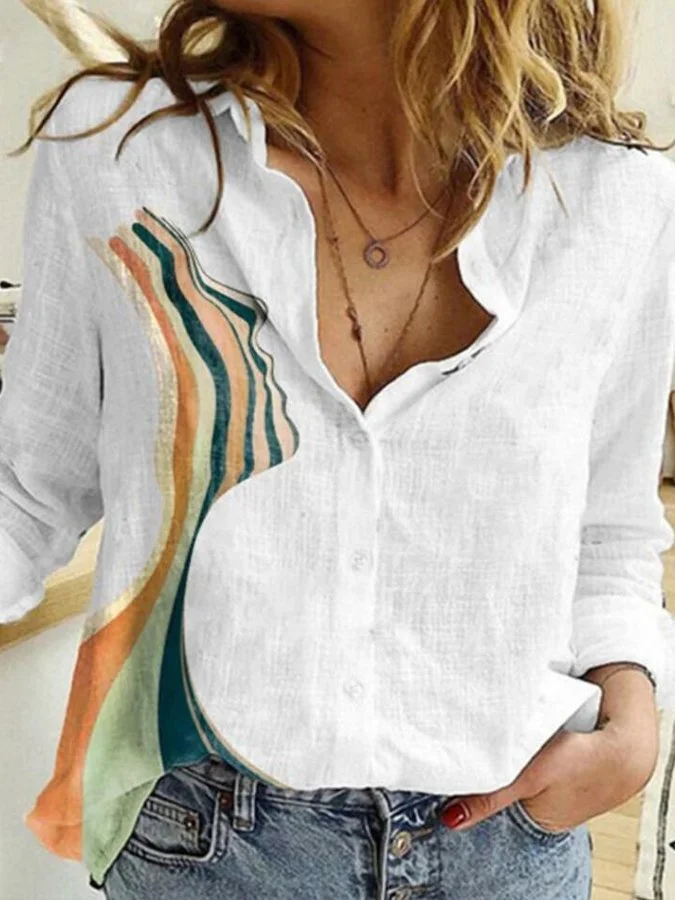 Women's Long Sleeved Lapel Printed Single Breasted Shirt