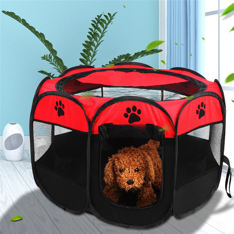 Walfront Pop-Up Foldable Dog Playpen， Red