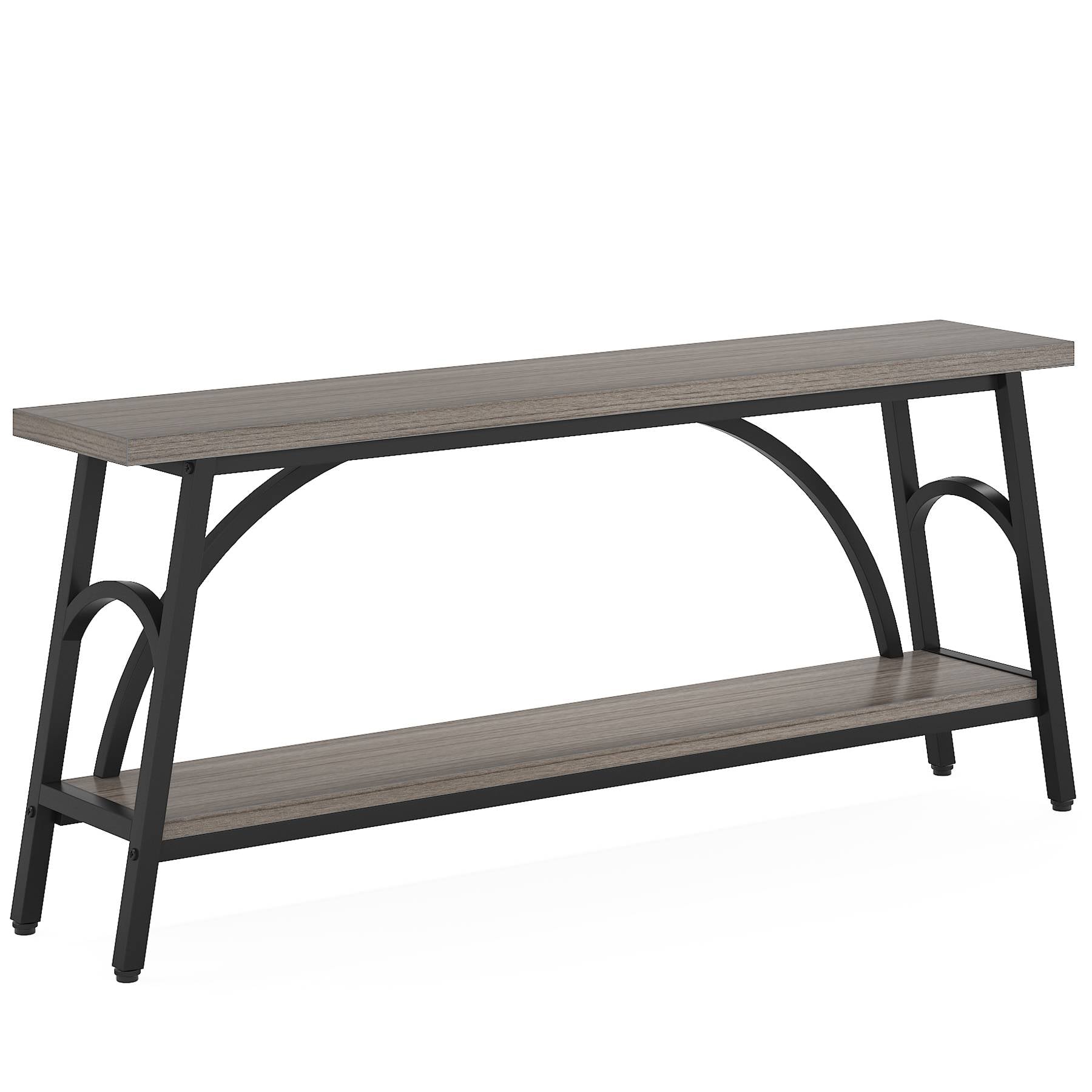 2-Tier Console Table, 70.8” Sofa Table Hallway Table with Open Shelves