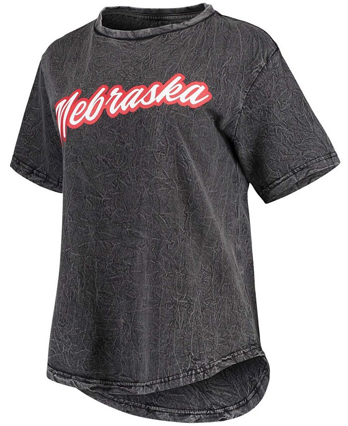 Women's Black Nebraska Huskers Shortstop Mineral Wash T-shirt