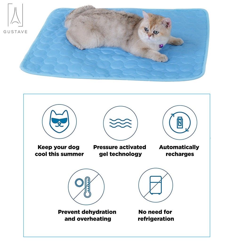 Gustave Summer Pet Self Cooling Mat for Dogs Cats Heat Relief Pad Breathable Ice Silk Surface Cooling Pet Bed Washable Comfort Blanket Sleep Mat 