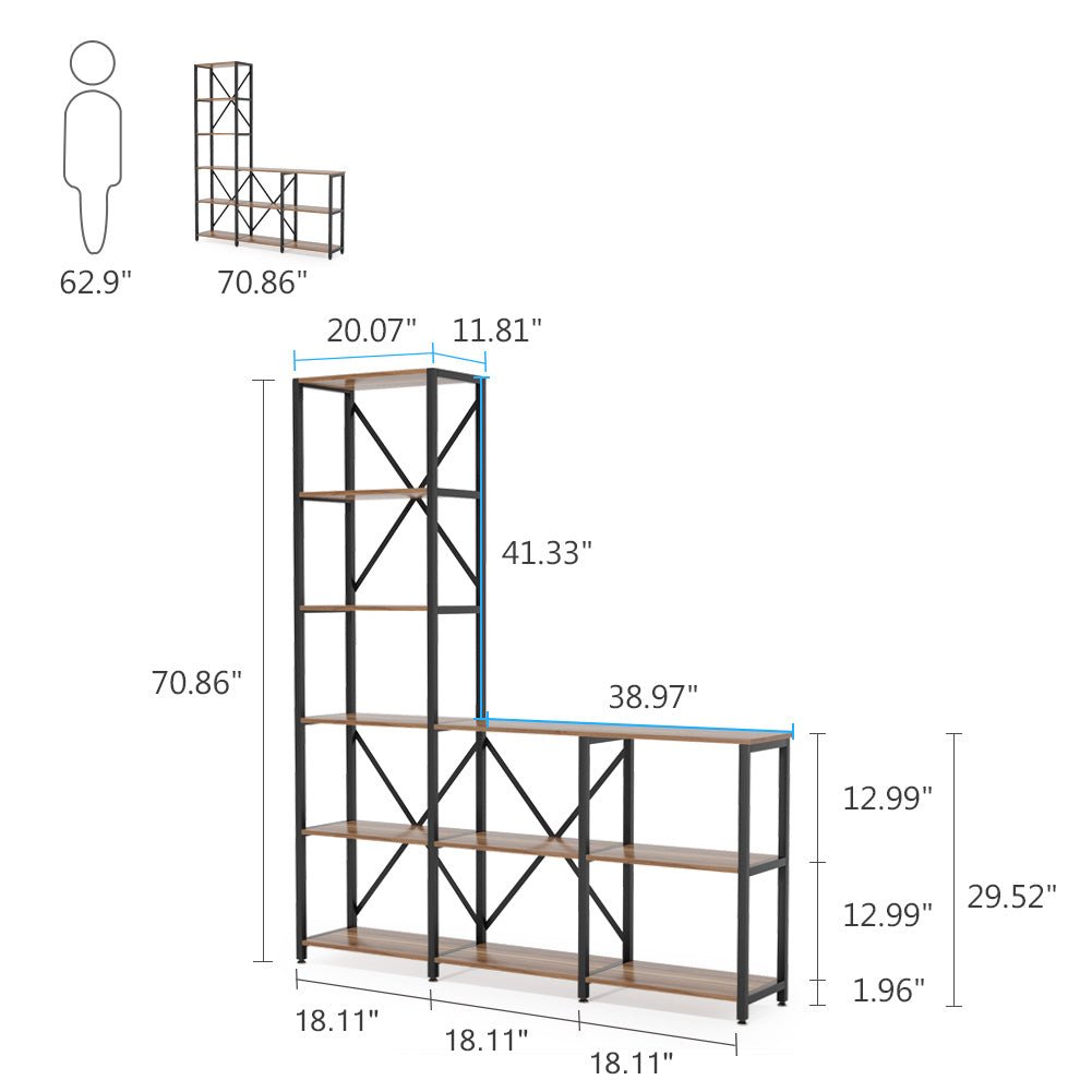 9-Shelf Bookshelf, Industrial Ladder Corner Etagere Bookcase