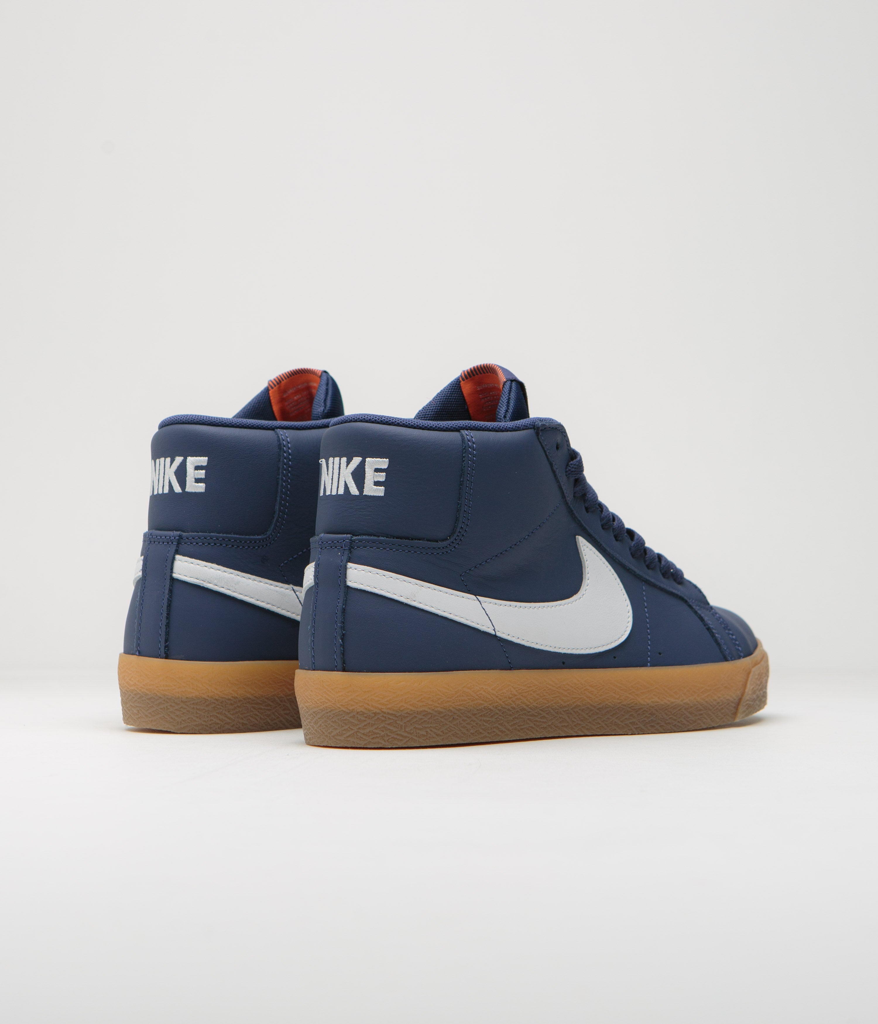 Nike SB Orange Label Blazer Mid Shoes - Navy / White - Navy - Gum Light Brown