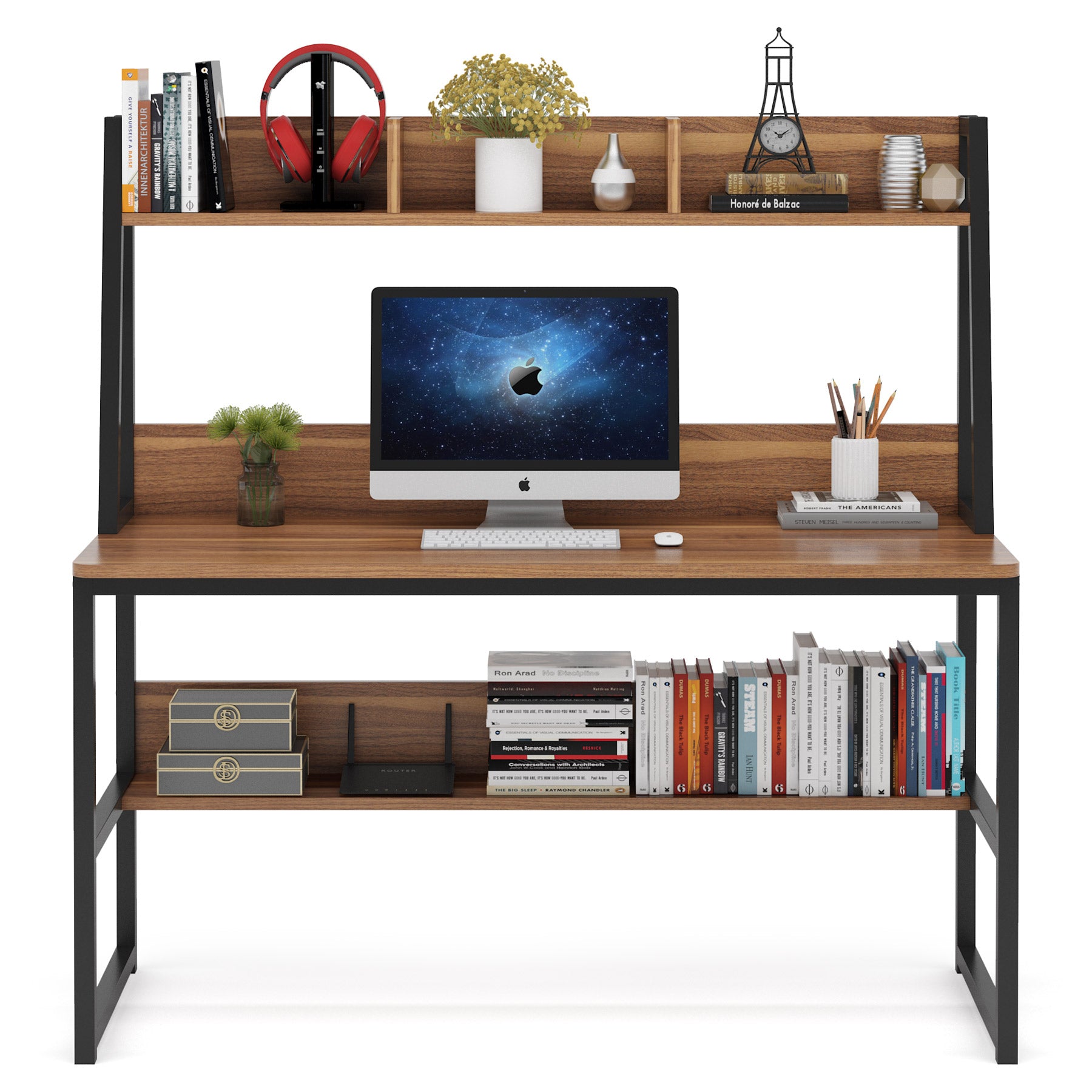 Modern Computer Desk with Hutch, 47