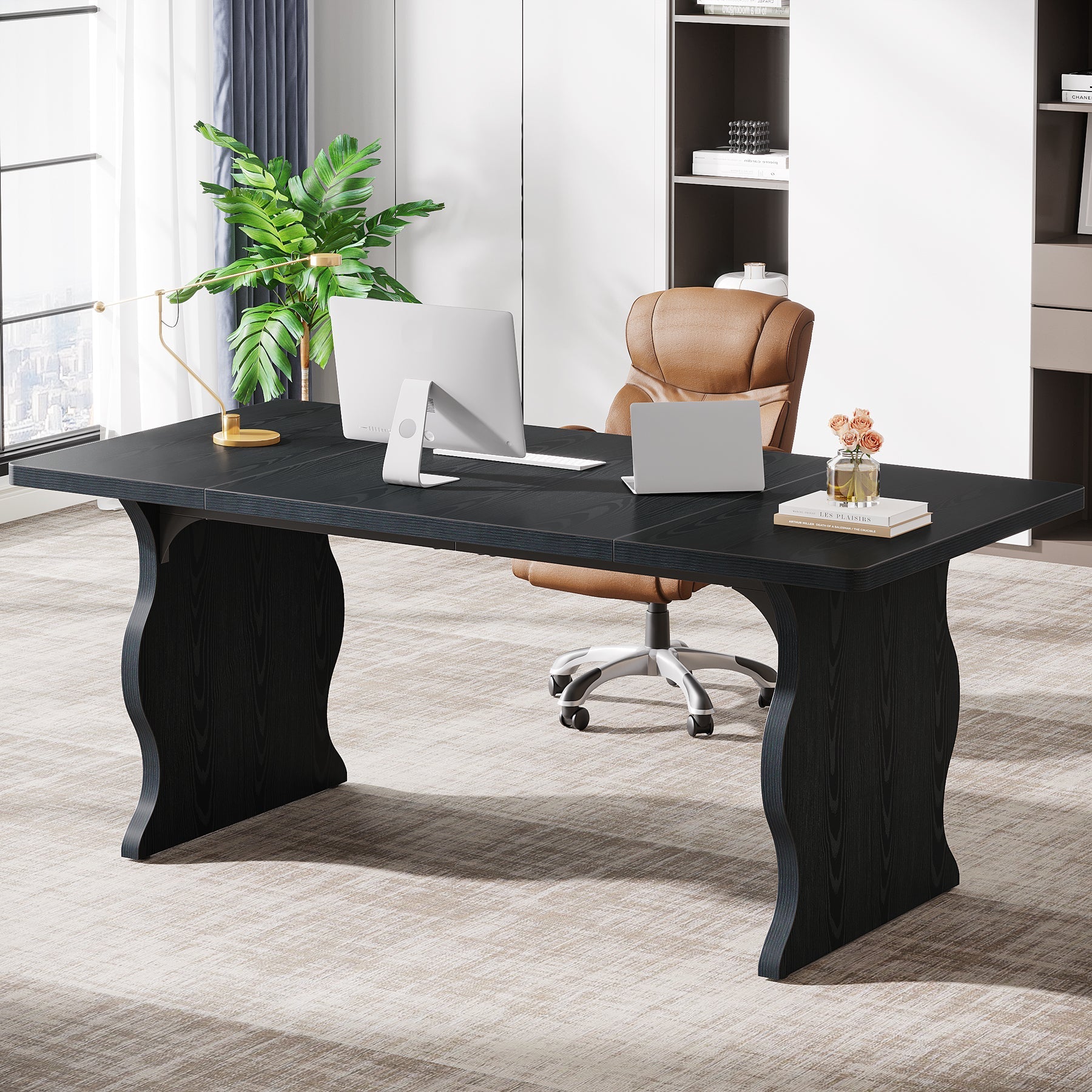 63-Inch Large Executive Desk, Sturdy Computer Desk Conference Table