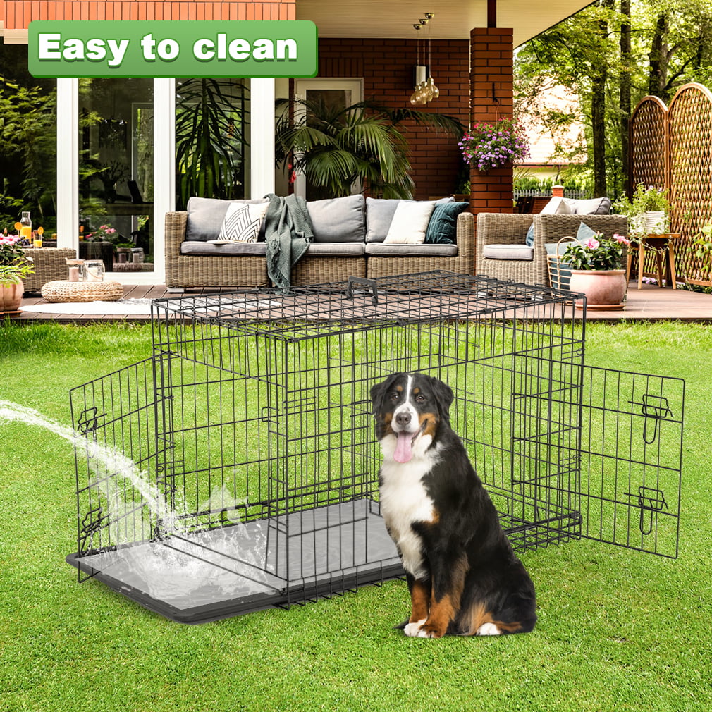 BestPet Double-Door Metal Dog Crate with Divider and Tray， X-Large， 48