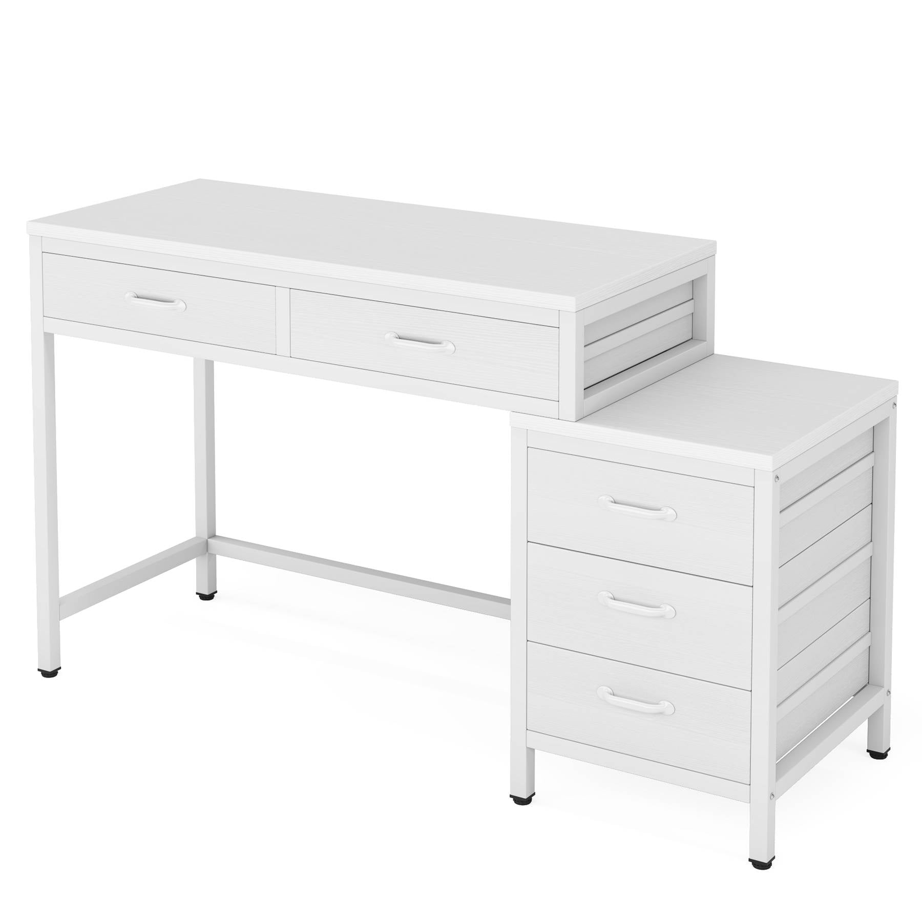 5-Drawer Computer Desk, Study Writing Table with Reversible Drawer Cabinet