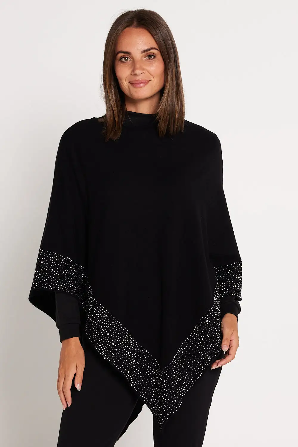 Elsa Diamanté Poncho - Black