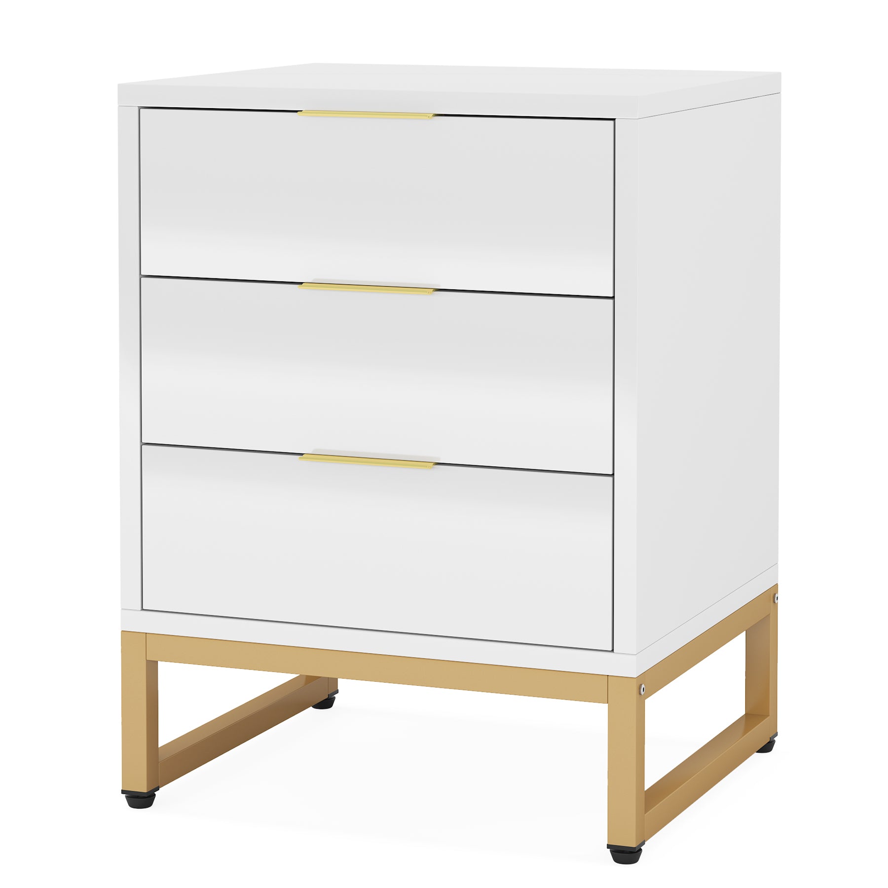 3 Drawers Nightstand, Modern Bedside End Table with Metal Frame