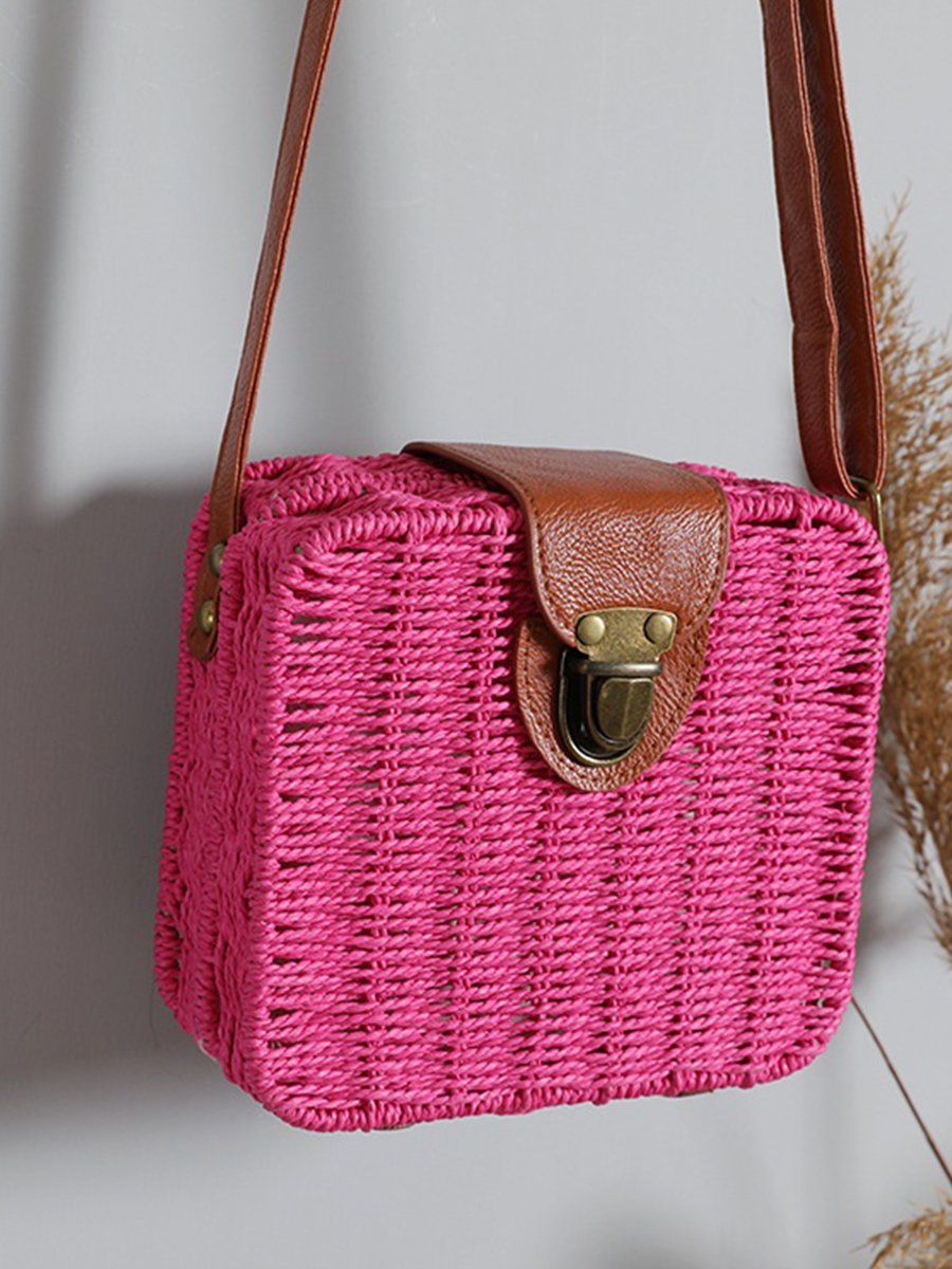 Women's One Shoulder Beach Resort Straw Small Square Bag Candy Bag
