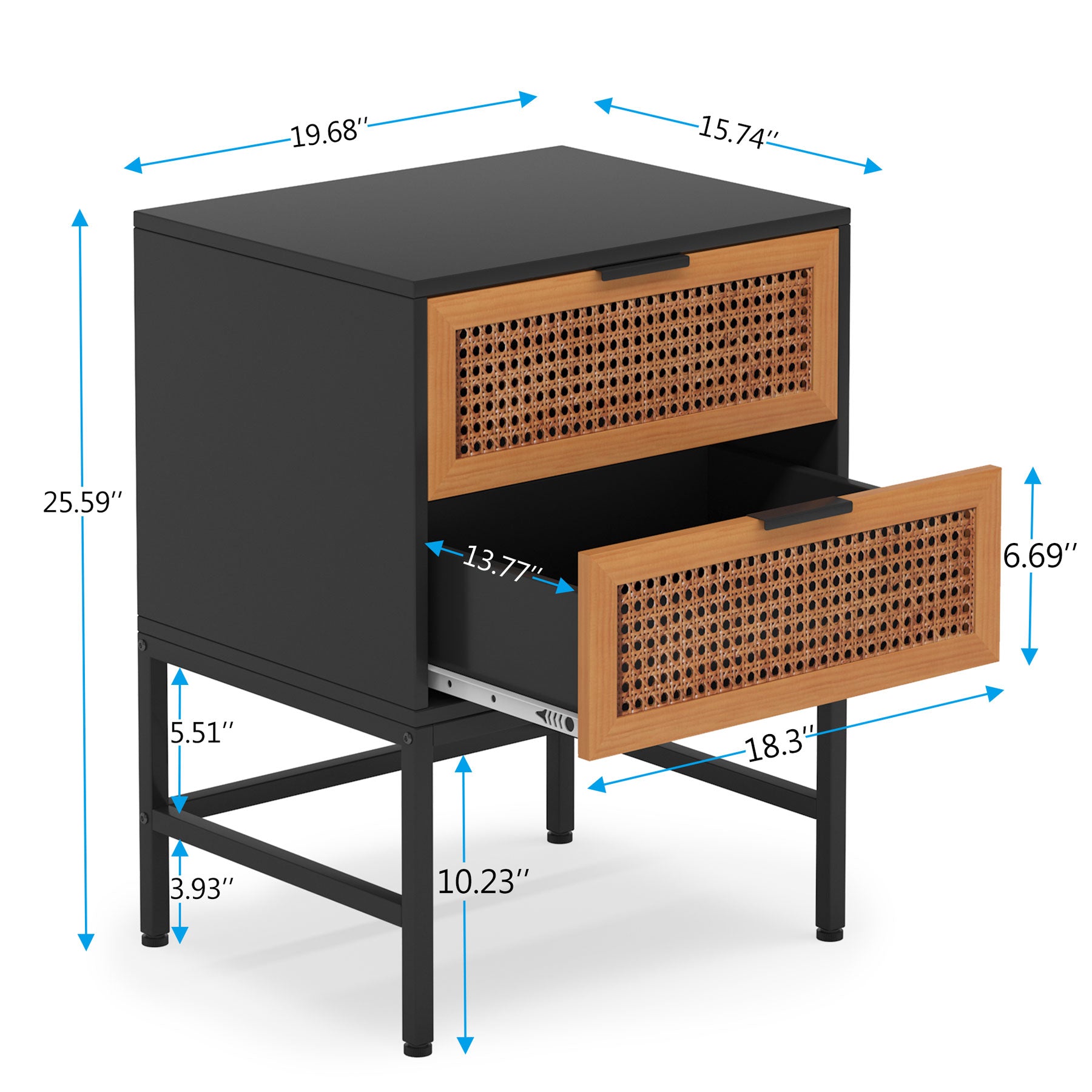 Rattan Nightstand, Bedside Table with Handmade Vine Drawers