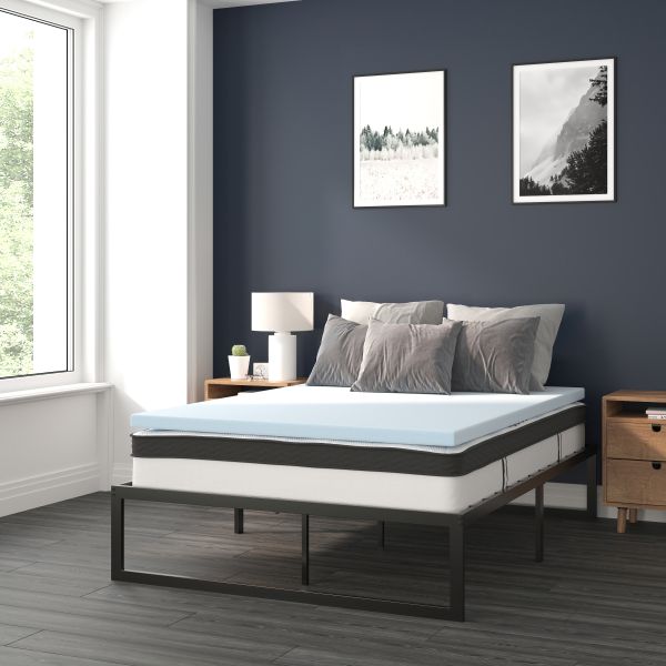 Leo 14 Inch Metal Platform Bed Frame with 10 Inch Pocket Spring Mattress in a Box and 2 Inch Cool Gel Memory Foam Topper - Full