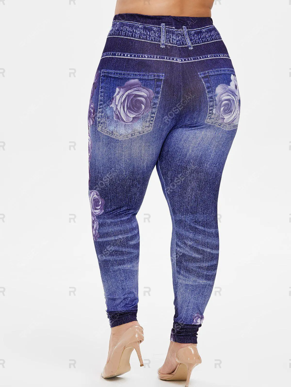 Kiss Rose Swing Tunic Top and 3D Printed Jeggings Plus Size Outfit