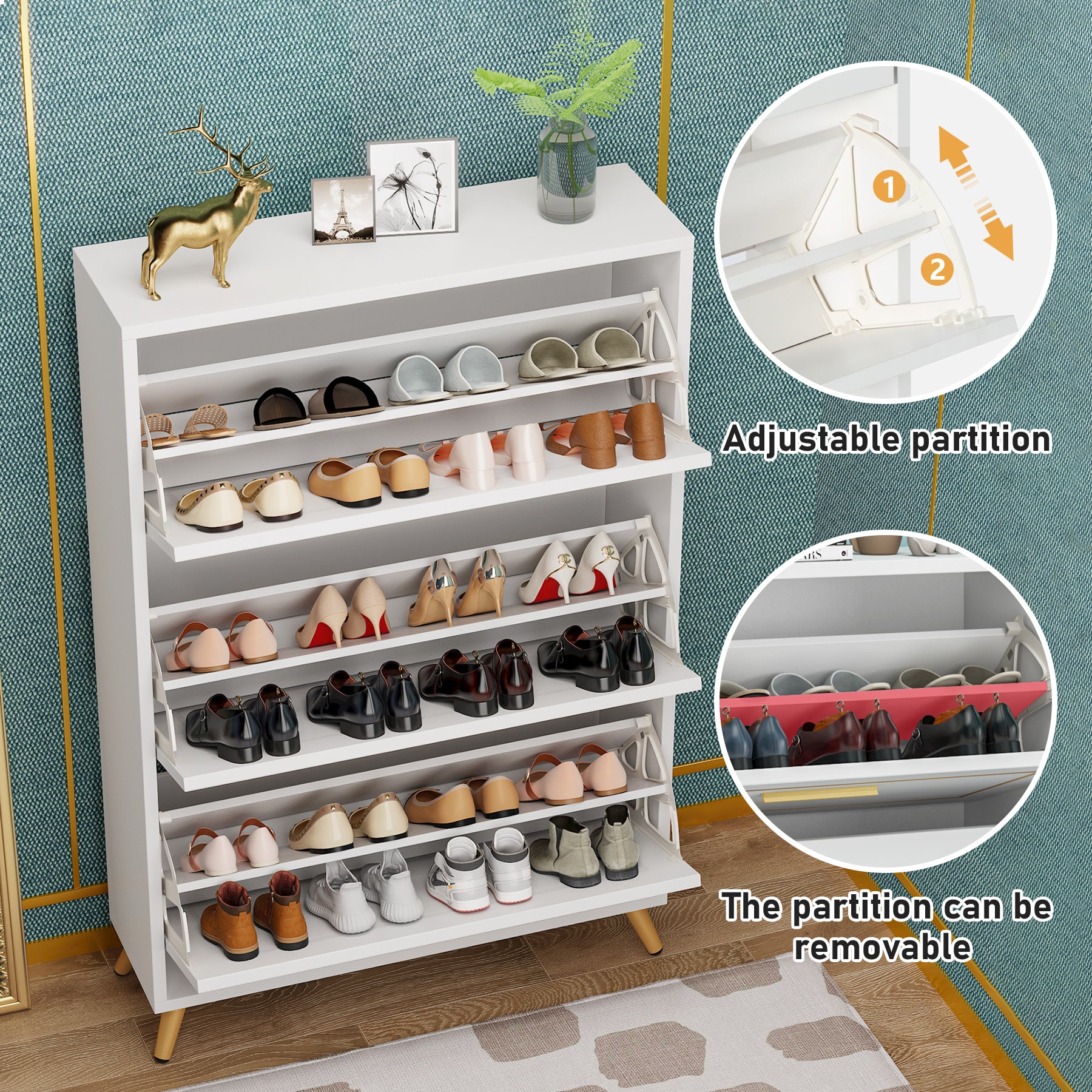 Modern Shoe Cabinet, 3 Flip Drawer Shoe Storage Rack Organizer