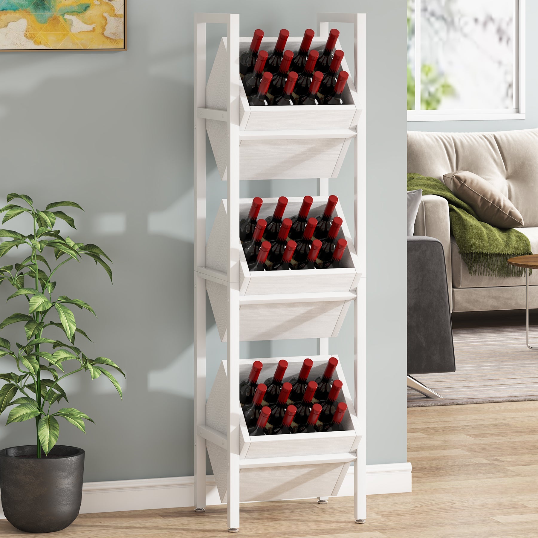 Industrial Wine Rack, 3 Tier Freestanding Wine Storage Stand