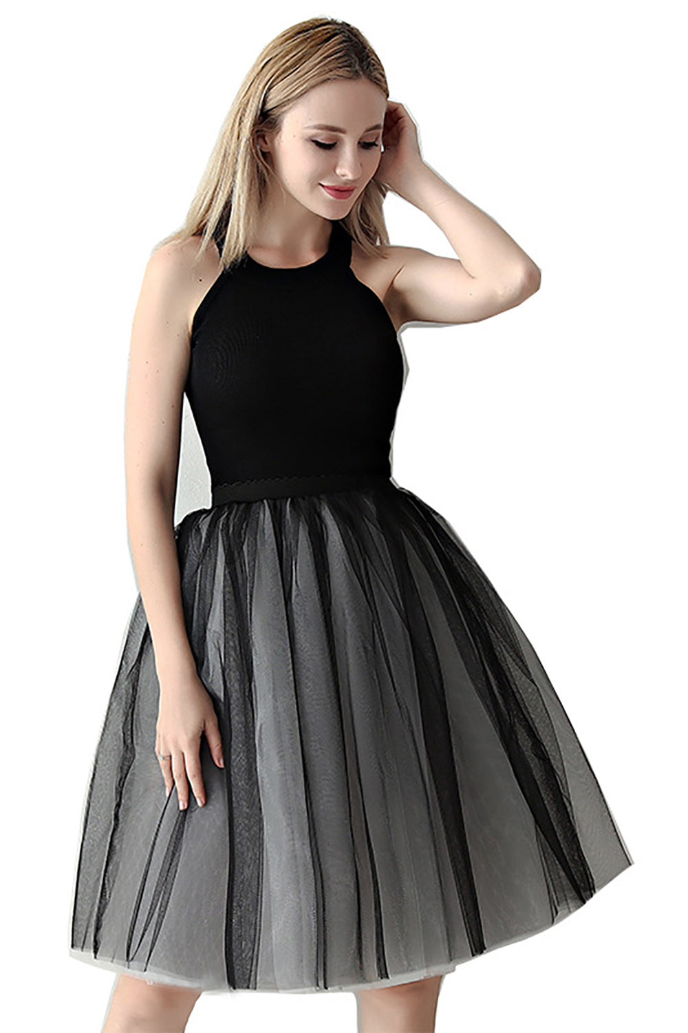 Two-Color Stitching 7-layer Mesh Tulle Tutu Skirt