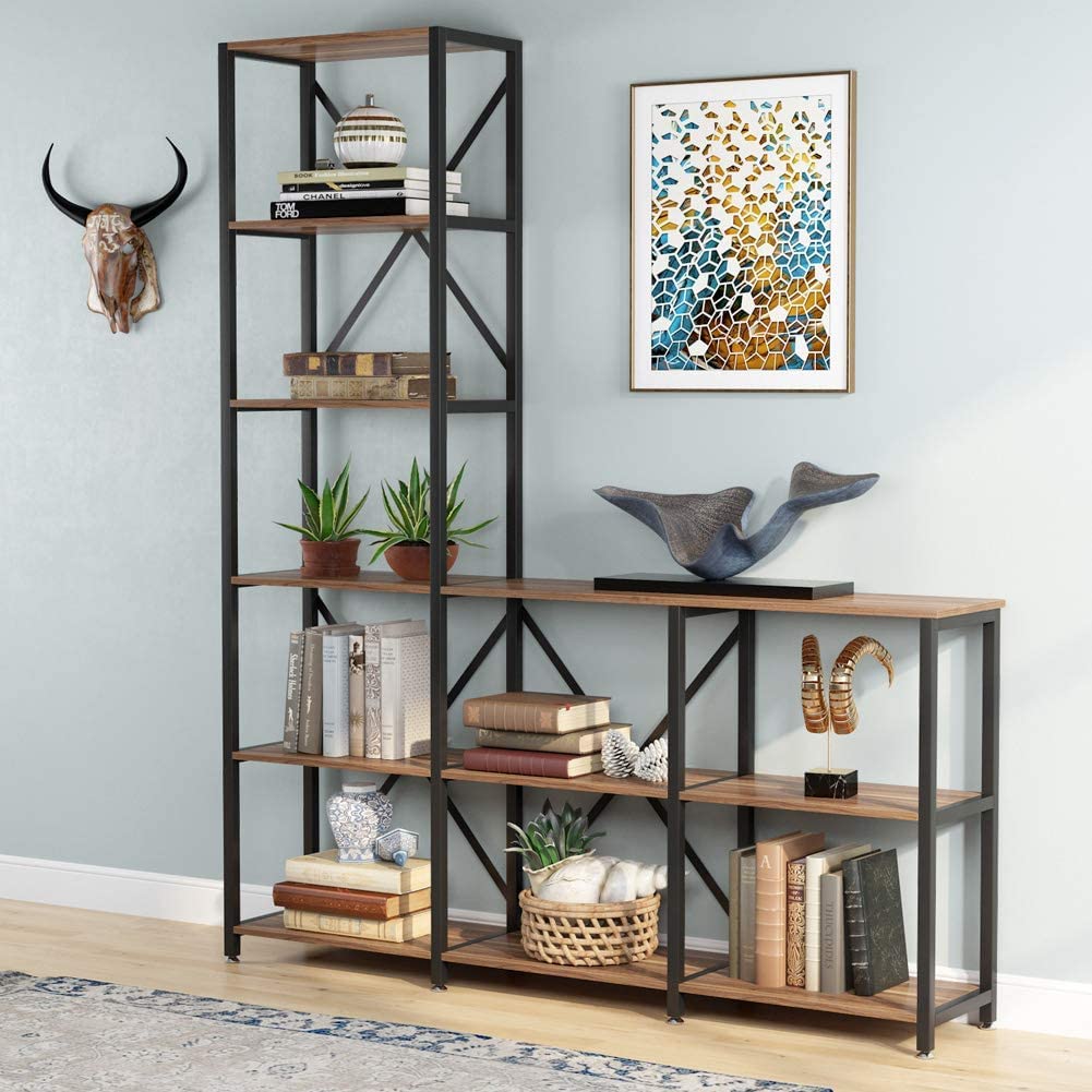 9-Shelf Bookshelf, Industrial Ladder Corner Etagere Bookcase