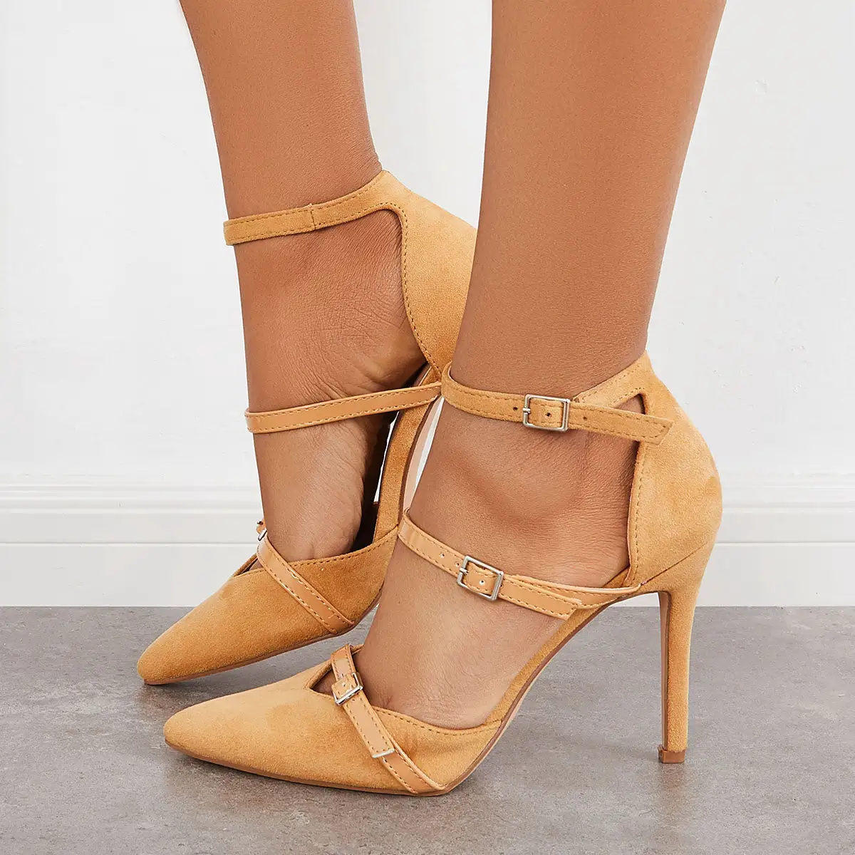 Chic Pointed Toe Stiletto High Heels Ankle Strap Pumps