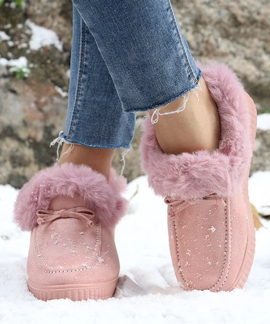 Pink Faux Fur Lining Snow Boot - Women