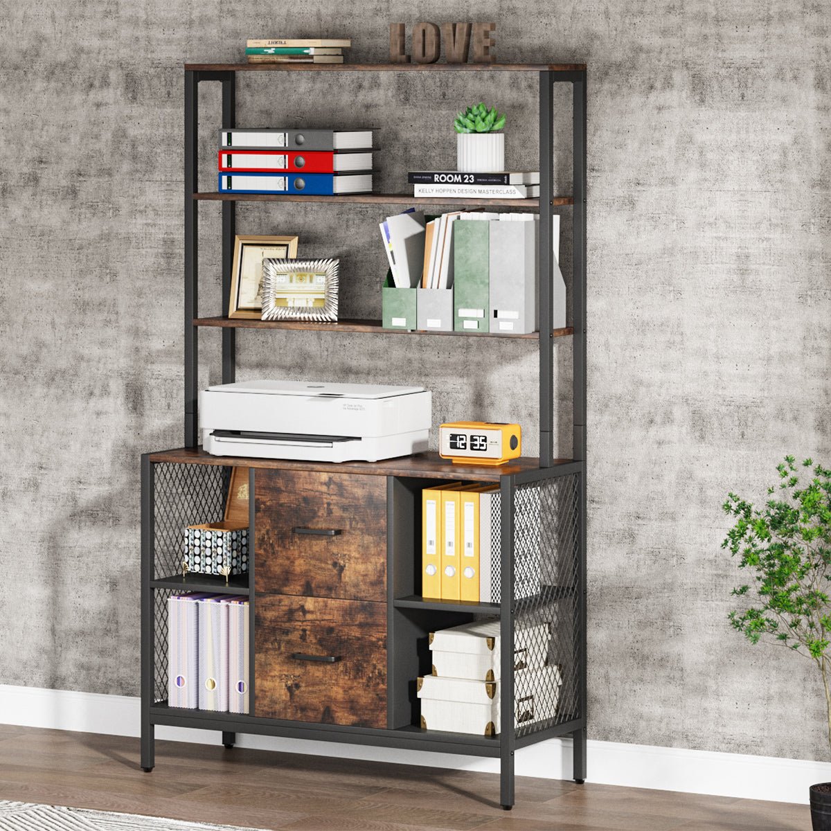 Vertical File Cabinet, 2 Drawer Filing Cabinet with Bookshelf