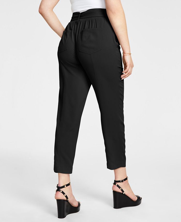 Petite Tie-Waist High-Rise Tapered-Leg Pants， Created for Macy's