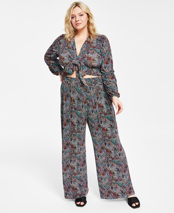 Plus Size Pull-On Smocked-Waist Wide-Leg Pants， Created for Macy's