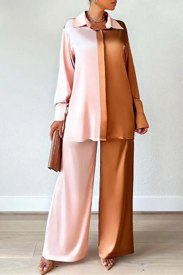 Fashion Loose Home Outer Wear Color-blocking Two-piece Set