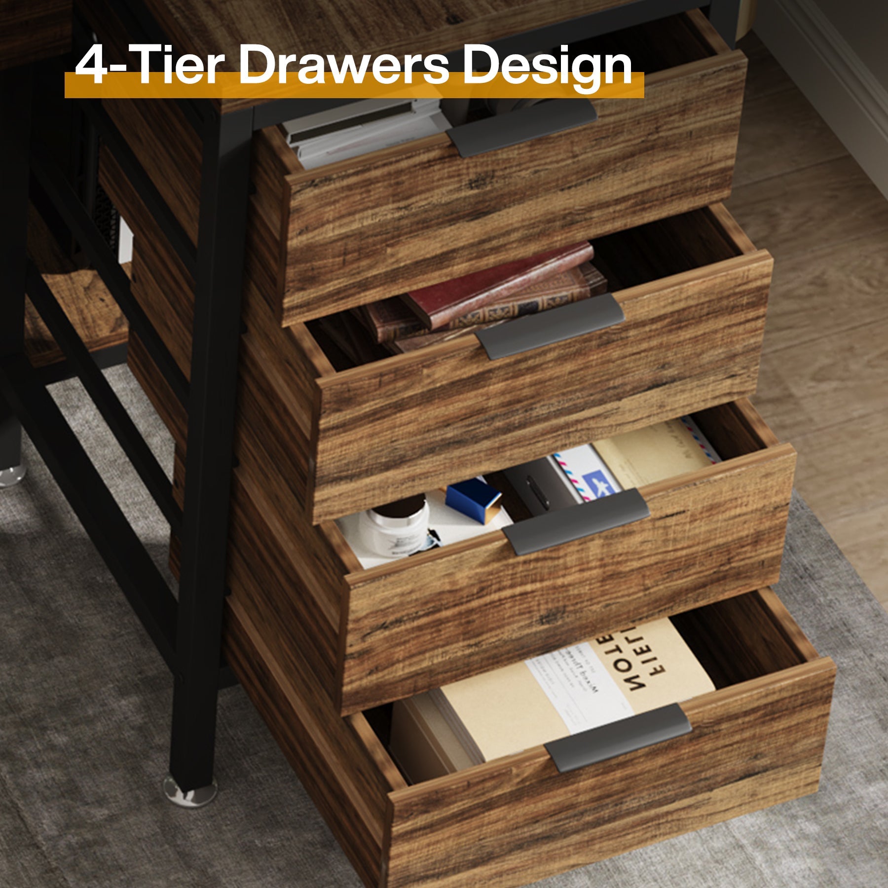 L-Shaped Desk with 6 Drawers, 47