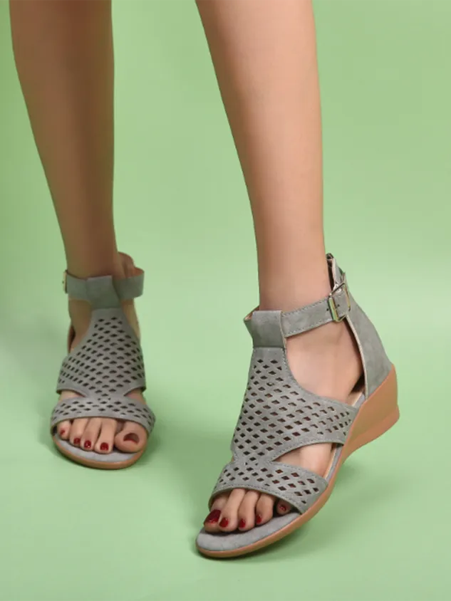 Cut Cutout Breathable Vintage Casual Wedge Sandals