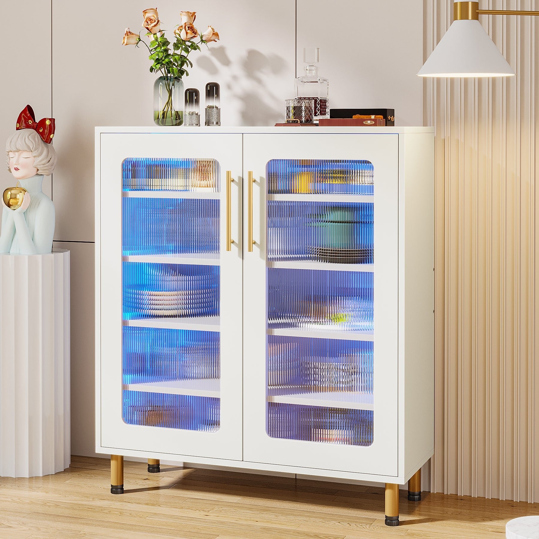 Modern Sideboard Buffet Storage Cabinet with LED Light & Acrylic Doors