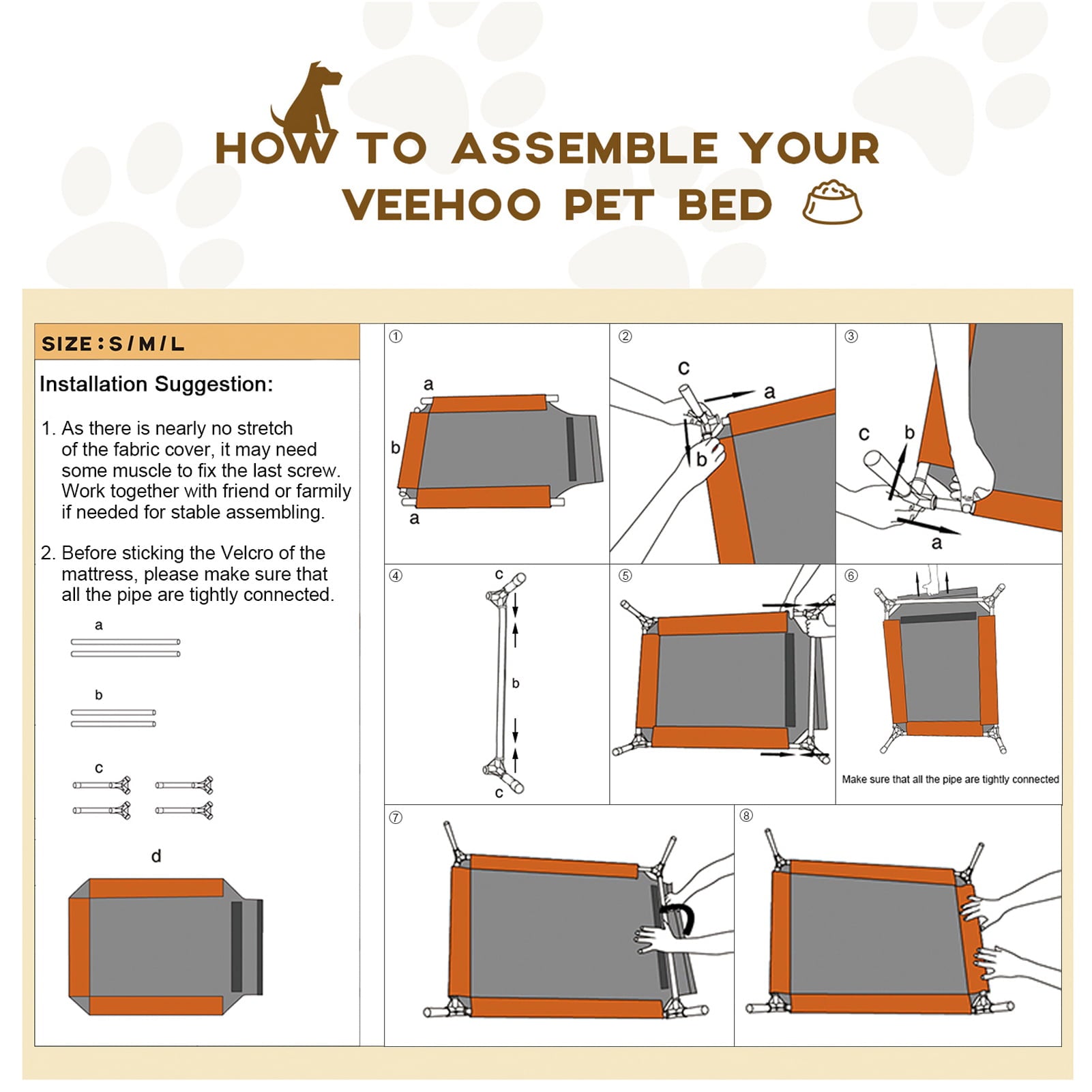 Veehoo Cooling Elevated Dog Bed， Portable Raised Pet Cot with Washable Mesh， Large， Beige Coffee