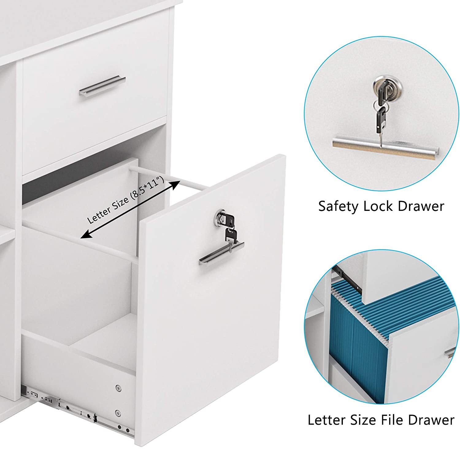 File Cabinet, 2 Drawer Mobile Printer Stand with Lock