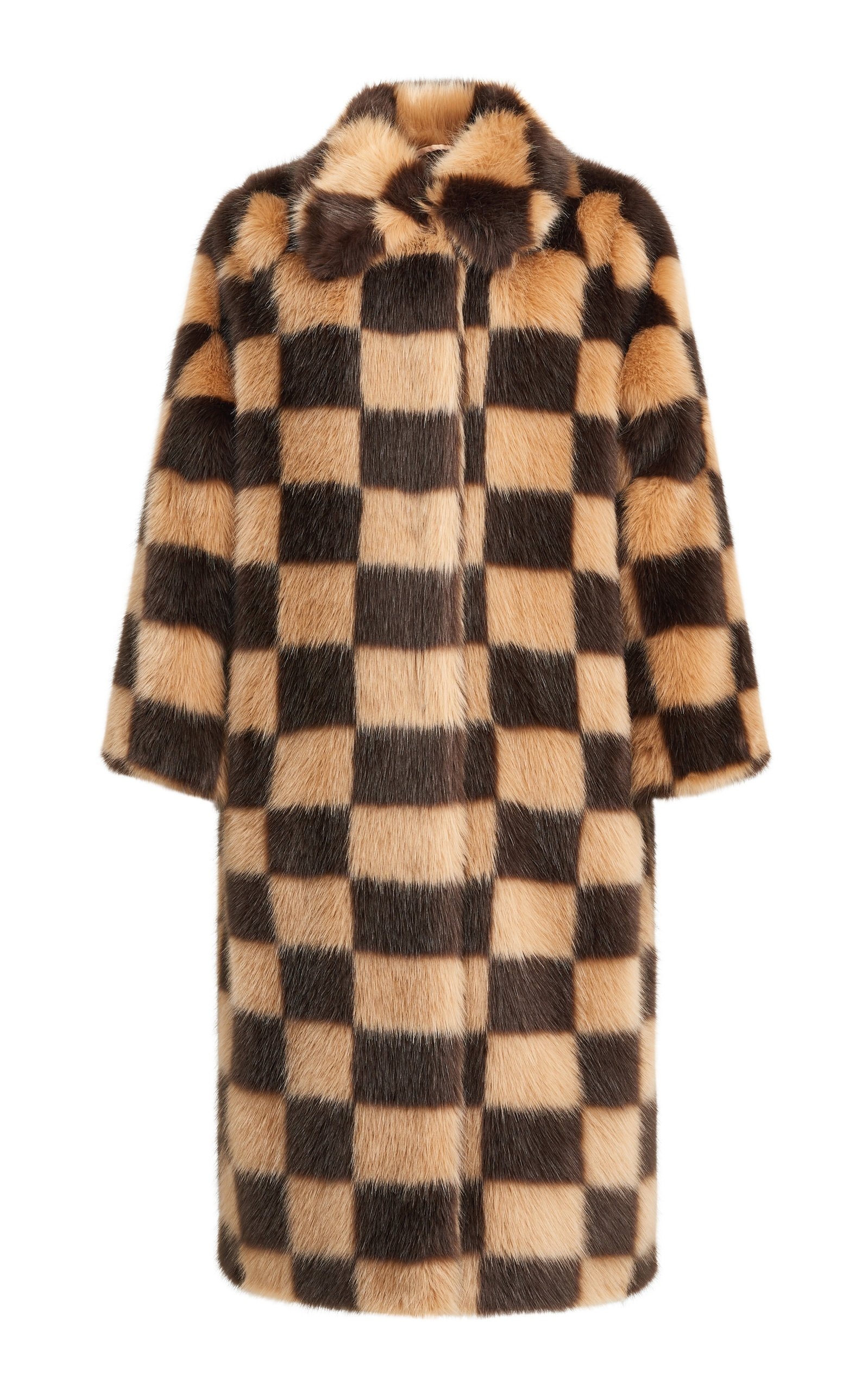Checked Faux Fur Coat