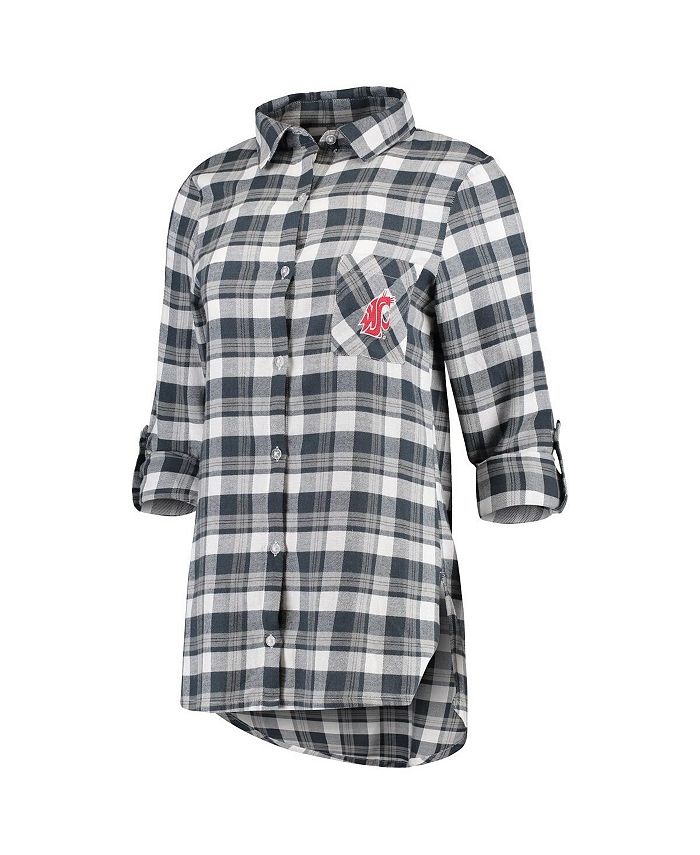 Women's Charcoal and Gray Washington State Cougars Piedmont Flannel Long Sleeve Button-Up Shirt