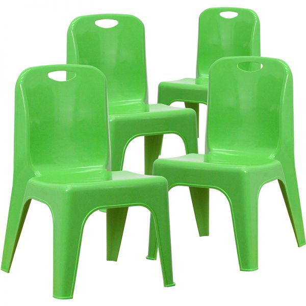 Whitney 4 Pack Green Plastic Stackable School Chair with Carrying Handle and 11'' Seat Height