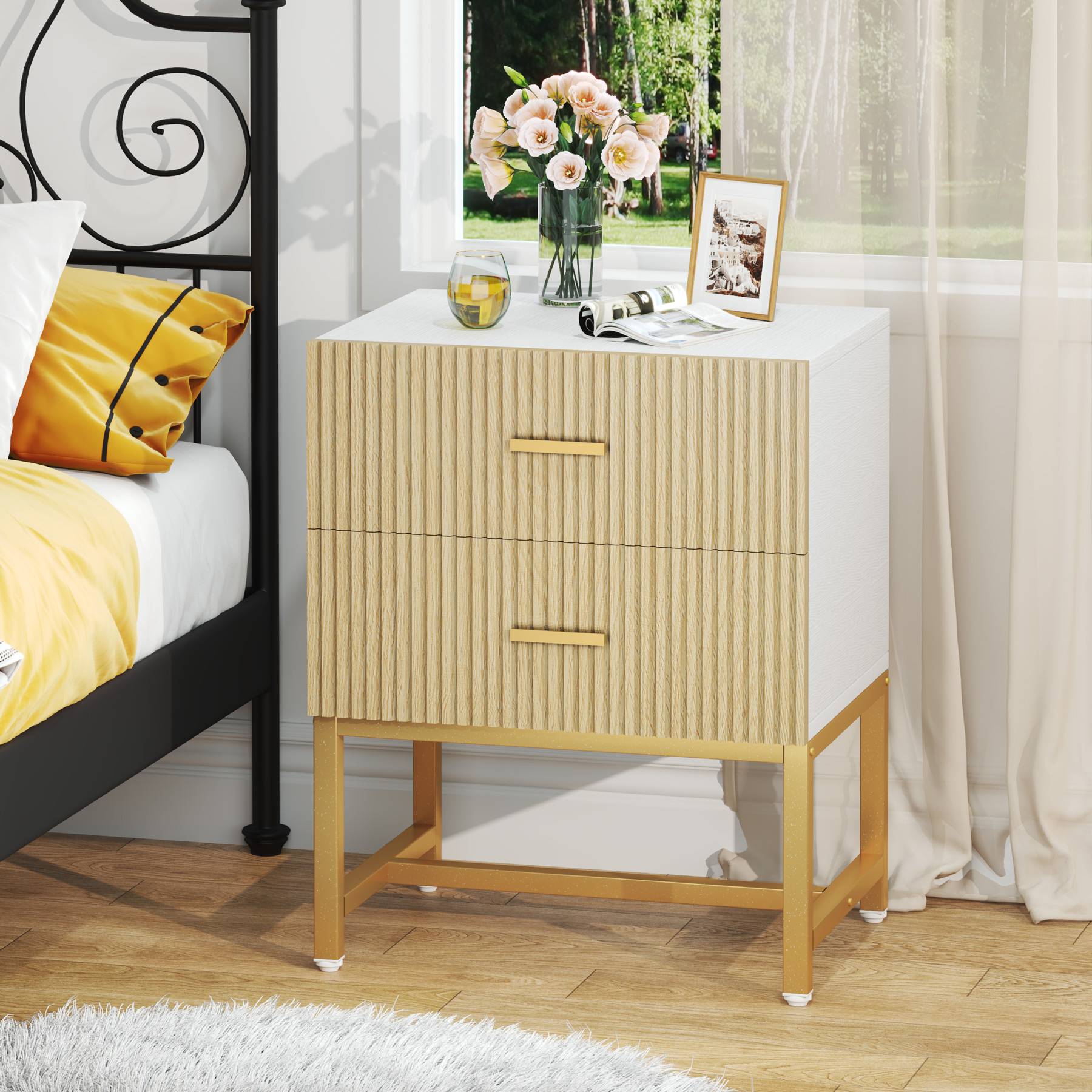 2-Drawer Nightstand, Modern Bedside End Table with Storage